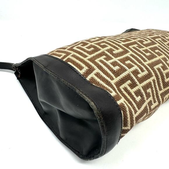 Balmain Vintage 1945 Heritage Monogram Jacquard Brown Canvas Leather Clutch - Picture 3 of 5
